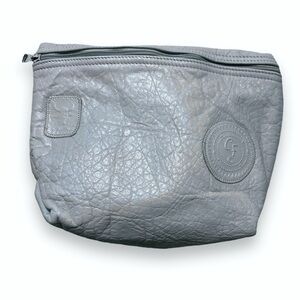 CARLOS FALCHI Large Light Grey-Blue Leather Zipper Pouch VINTAGE